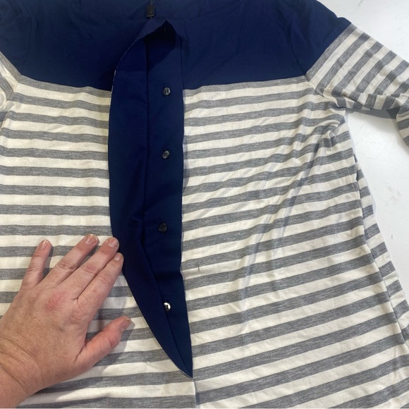 Lacoste Blue On Top White & Grey Striped Long Sleeve Viscose/Rayon Dress NWOT 8 - Picture 8 of 14